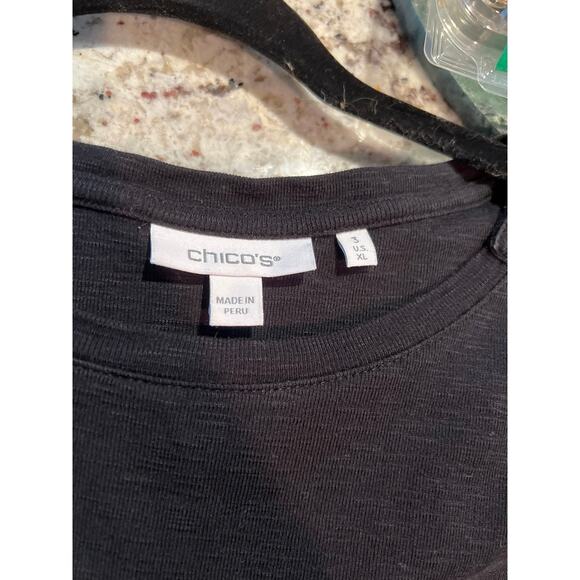 Chico’s Black Long Sleeve Tunic Top Women’s Size 3 Button Detail Stretchy Blouse - Picture 5 of 6